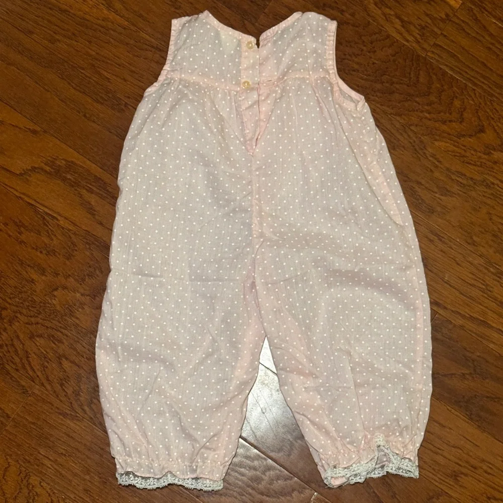 Vintage 1980s Nanette Baby Girl Pink Polka Dot Romper Size Up to 6 Months
